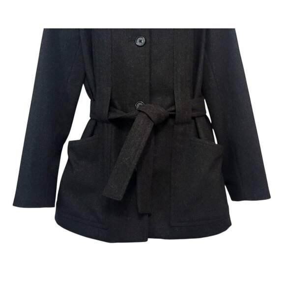 J. CREW Black Wool Belted Coat Classic Single-Breasted - Picture 4 of 12